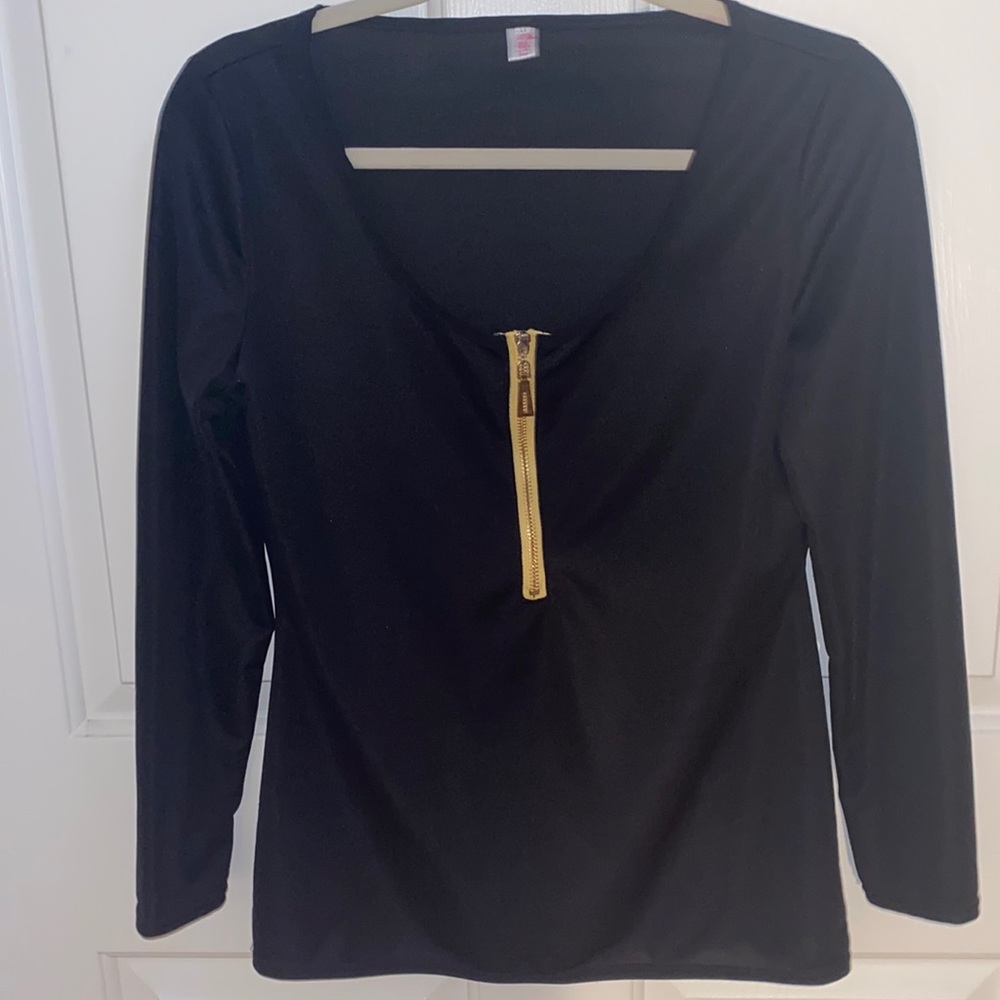 Black Blouse with Gold Zipper